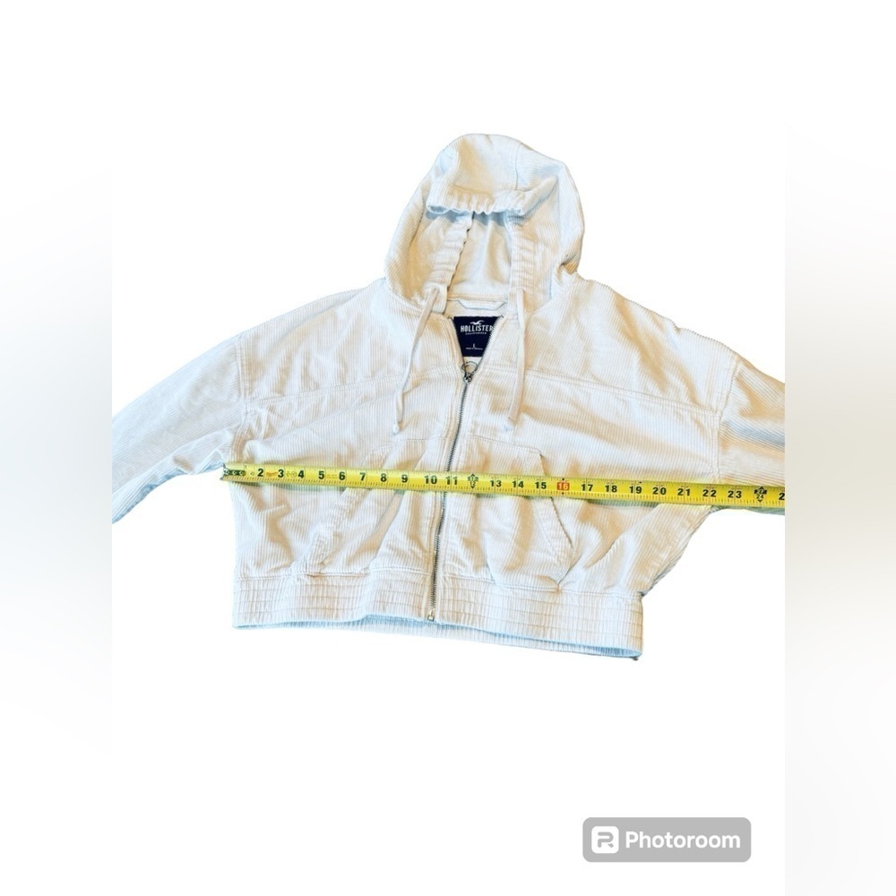 Hollister Cropped Jacket Hooded Corduroy Full Zip Womens Large Ivory - Picture 5 of 9